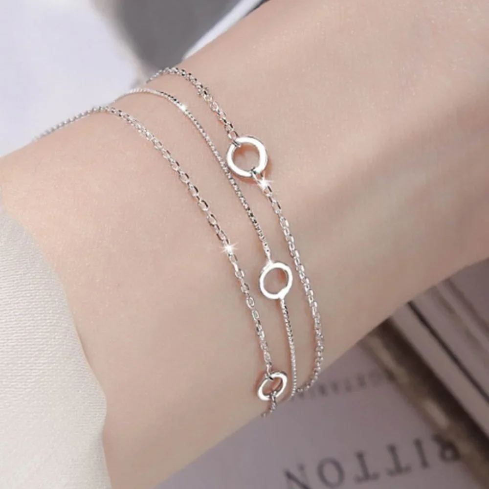 #NEW 925 Sterling Silver Circle Chain Bracelet